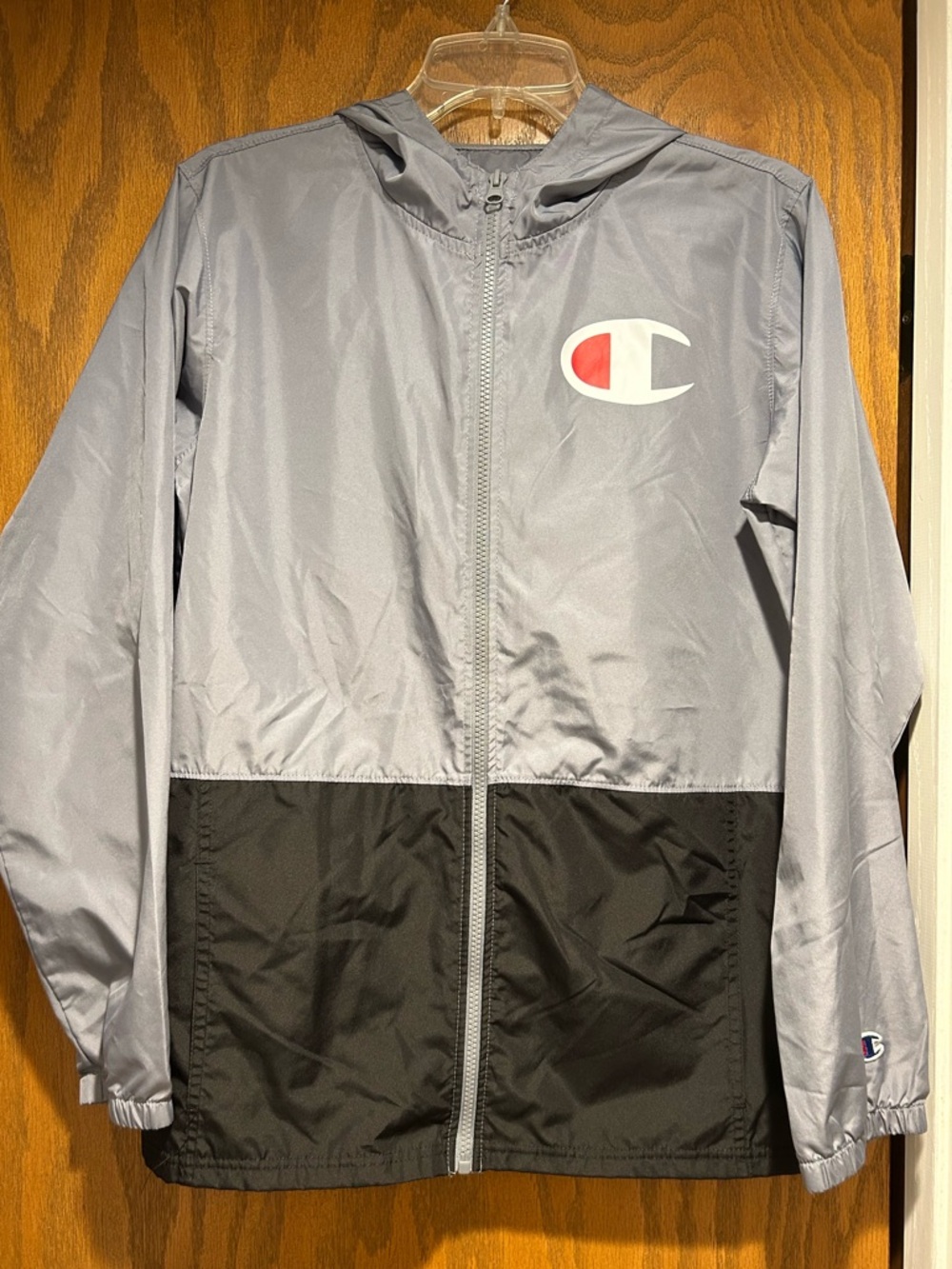 Champion Colorblock Hooded Windbreaker - Light Gray & Black Boys XL